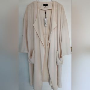 Tahari Lightweight Long Open Jacket, Size L, New with Tags, Color Neutral